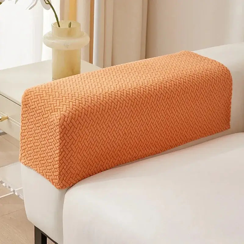 Orange textured herringbone knit fleece sofa armrest cover for living room furniture protection