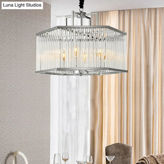Lámpara colgante hexagonal cromada con cristal - Lámpara colgante moderna de metal para sala de estar