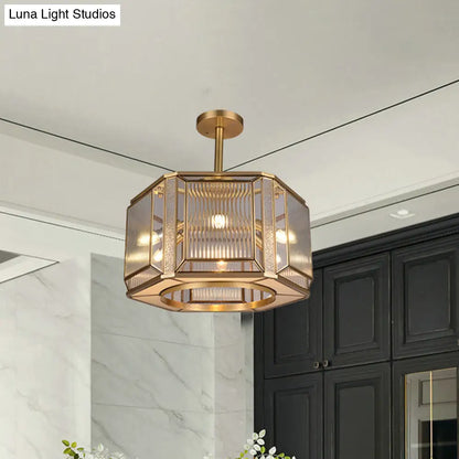 DecorBites™ DecorBites™ Hexagon Flush Mount Lighting with Clear Prismatic Glass - 6-Head, Colonial Gold Finish