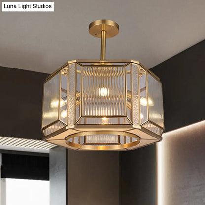 DecorBites™ DecorBites™ Hexagon Flush Mount Lighting with Clear Prismatic Glass - 6-Head, Colonial Gold Finish