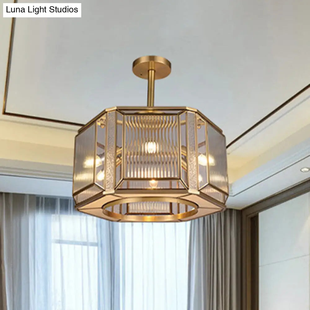 DecorBites™ DecorBites™ Hexagon Flush Mount Lighting with Clear Prismatic Glass - 6-Head, Colonial Gold Finish