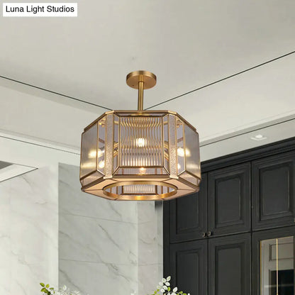 DecorBites™ DecorBites™ Hexagon Flush Mount Lighting with Clear Prismatic Glass - 6-Head, Colonial Gold Finish