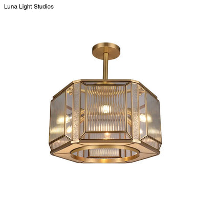 DecorBites™ DecorBites™ Hexagon Flush Mount Lighting with Clear Prismatic Glass - 6-Head, Colonial Gold Finish