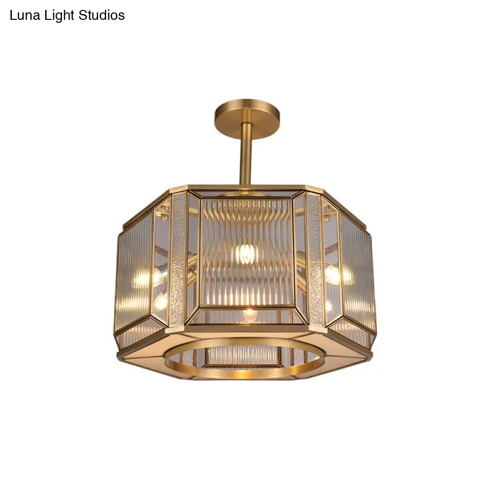 DecorBites™ DecorBites™ Hexagon Flush Mount Lighting with Clear Prismatic Glass - 6-Head, Colonial Gold Finish