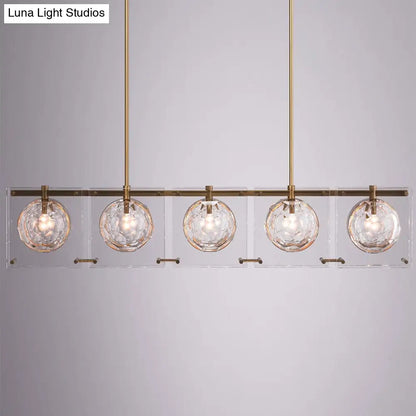 DecorBites™ Hexagon Glass Ball Pendant Lamp - 5-Head Island Light Fixture with Brass Finish