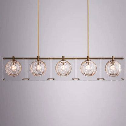 DecorBites™ Hexagon Glass Ball Pendant Lamp - 5-Head Island Light Fixture with Brass Finish