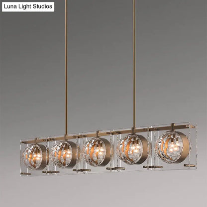 DecorBites™ Hexagon Glass Ball Pendant Lamp - 5-Head Island Light Fixture with Brass Finish