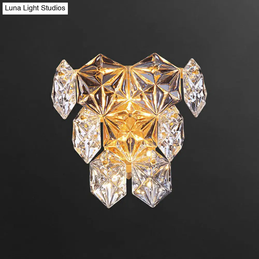 DecorBites™ Hexagon Glass Wall Light with Gold Finish - Modern Bedroom Sconce Fixture