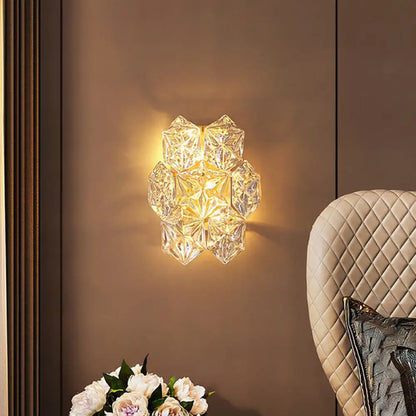 DecorBites™ Hexagon Glass Wall Light with Gold Finish - Modern Bedroom Sconce Fixture