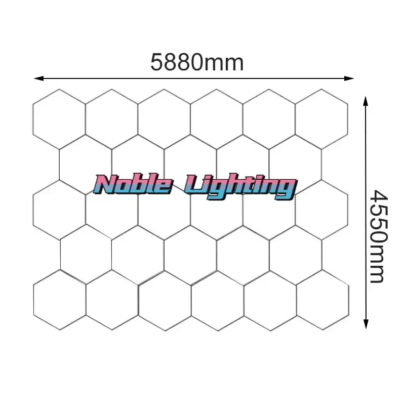 Hexagon led car detailing light panel 5880mm by 4550mm with noble lighting logo for decorbites hexagon led garage ceiling