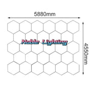 Hexagonal led car detailing light panel 5880mm by 4550mm with noble lighting logo for garage ceiling decorbites hexagon led