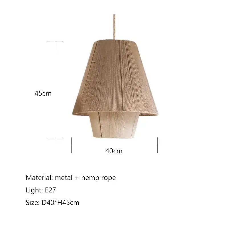 Beige conical pendant lights with textured hemp rope rattan and metal frame for dining room decorbites hemp rope
