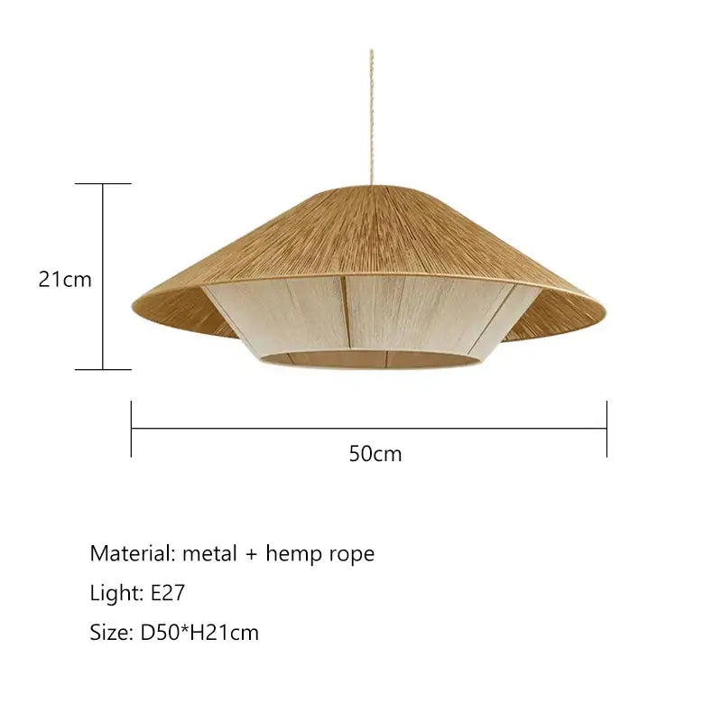 A woven conical beige pendant light made of hemp rope rattan by decorbites for dining room decor