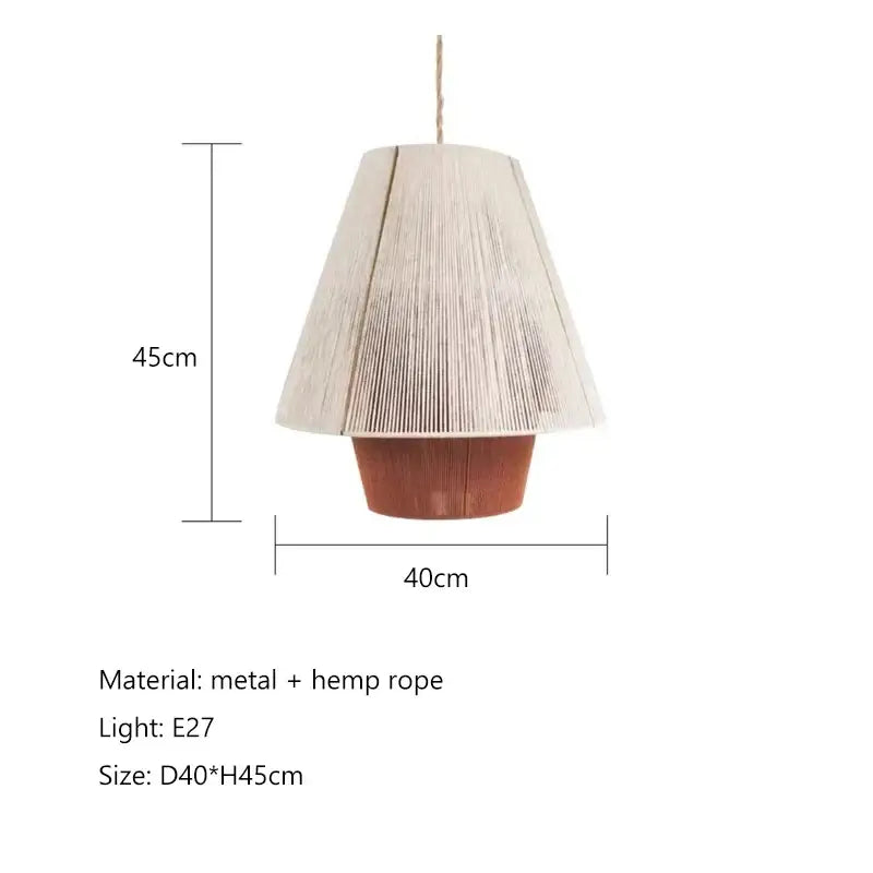 Beige cone-shaped pendant lights with woven hemp rope rattan shade and terracotta metal base for dining room decorbites hemp rope