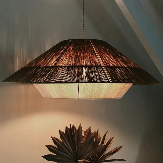 Warm-toned hexagonal pendant lights with woven bamboo hemp rope rattan shade for dining room decorbites hemp rope design