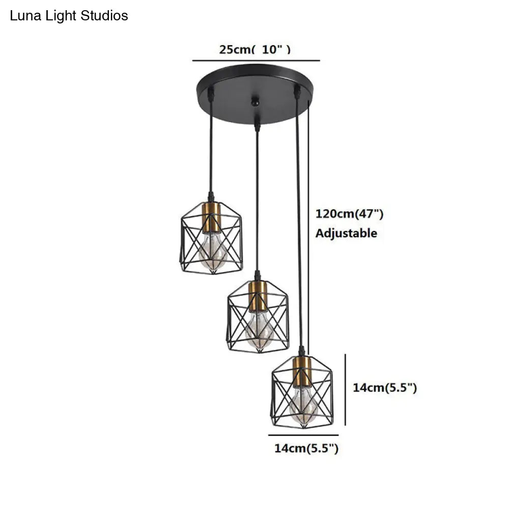 Hexagonal Cage Pendant Light with 3 Metal Shades - Perfect for Dining Room Ceiling