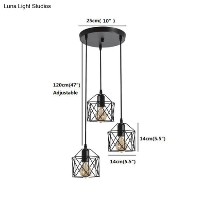 Hexagonal Cage Pendant Light with 3 Metal Shades - Perfect for Dining Room Ceiling