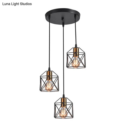 Hexagonal Cage Pendant Light with 3 Metal Shades - Perfect for Dining Room Ceiling