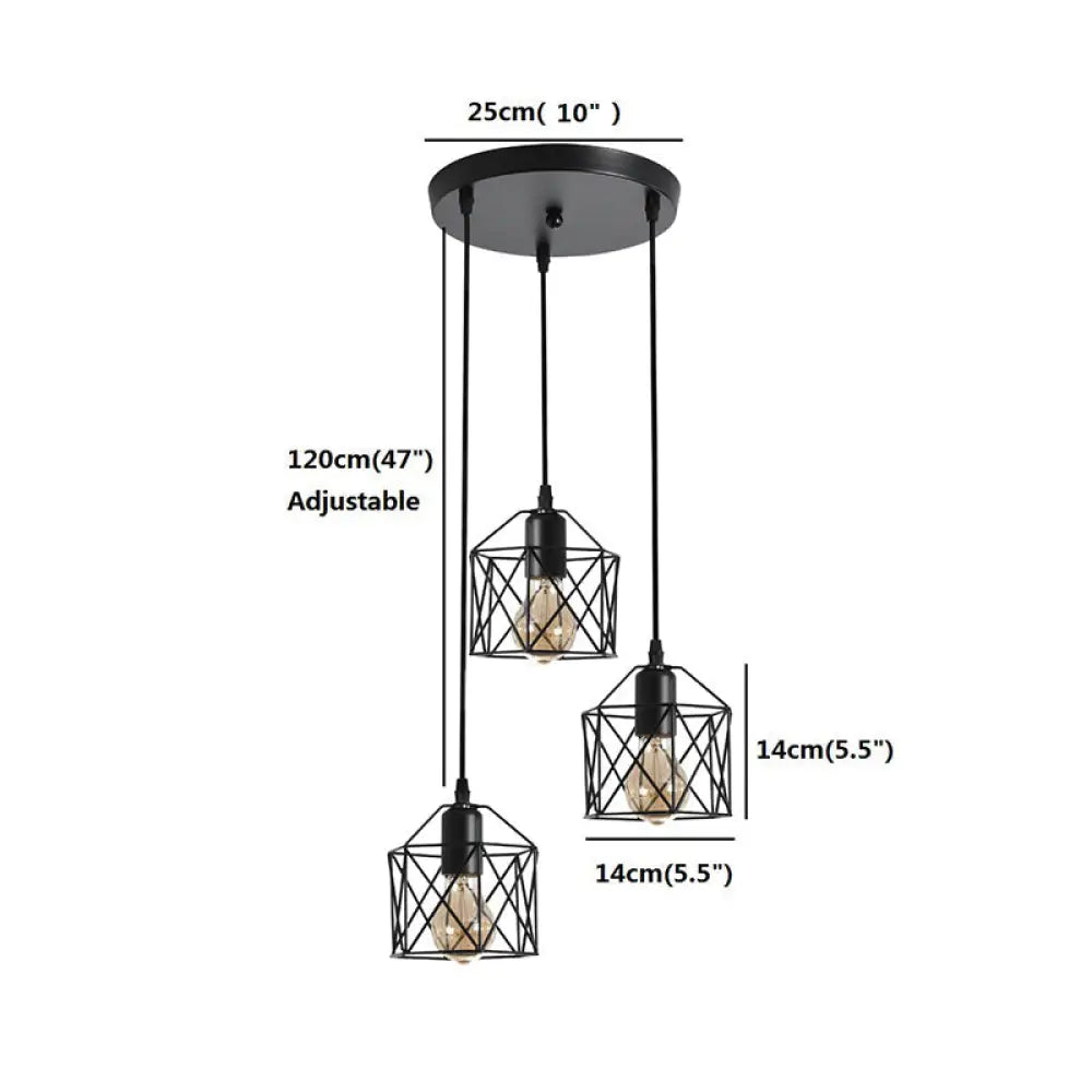 Hexagonal Cage Pendant Light with 3 Metal Shades - Perfect for Dining Room Ceiling