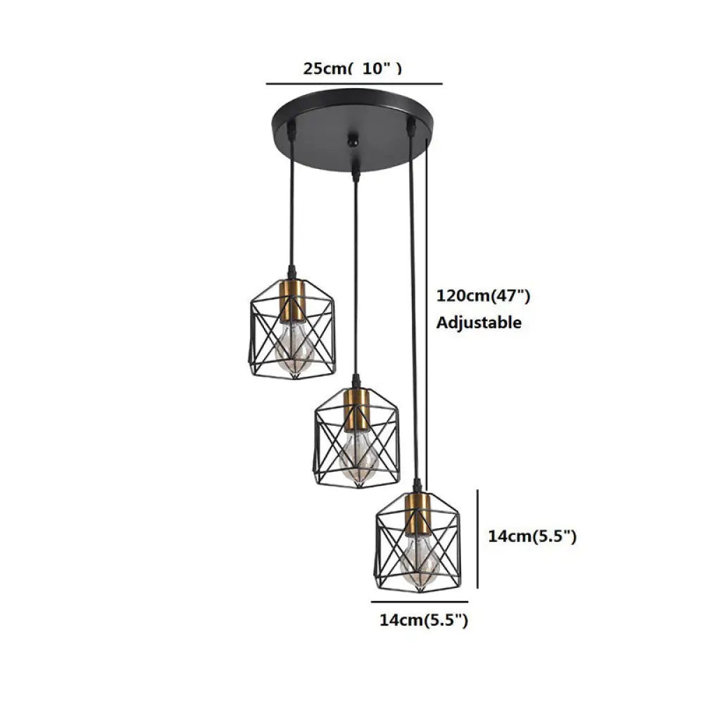 Hexagonal Cage Pendant Light with 3 Metal Shades - Perfect for Dining Room Ceiling