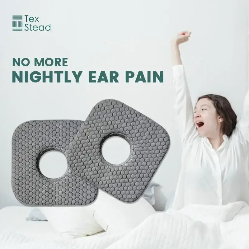 Gray hexagonal-patterned ear guard pillow by tex stead designed for ultimate comfort and side sleeper ear pain relief