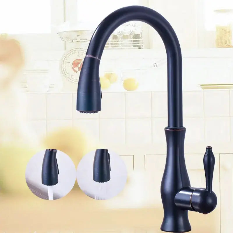 Black matte finish kitchen faucet with curved spout and pull-down spray head decorbites brass kitchen faucet