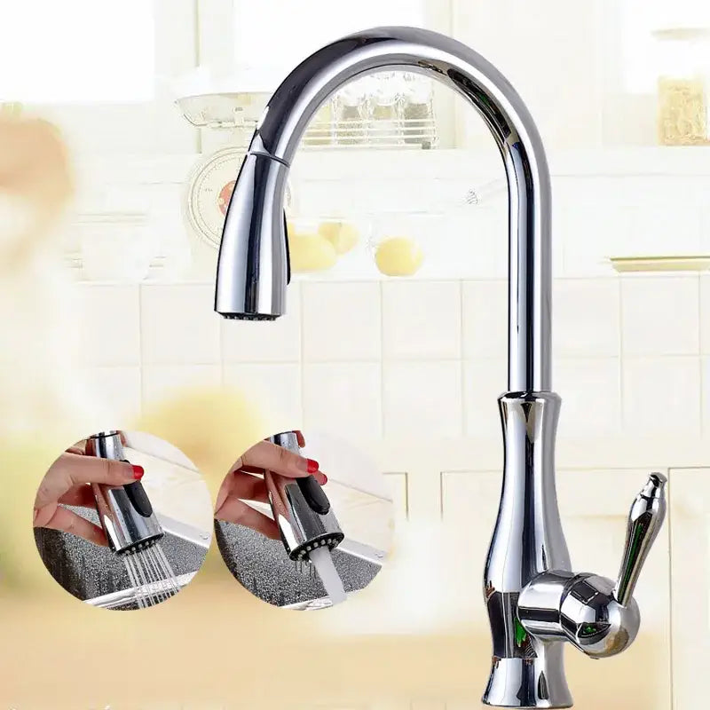 High arch gold brass kitchen faucet with chrome finished pull-down curved spout and single lever handle decorbites brass kitchen faucet