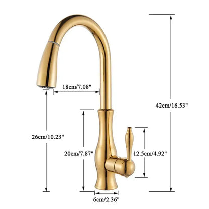 High arch gold brass kitchen faucet with pull out sprayer featuring a sleek curved spout single lever handle decorbites brass kitchen faucet