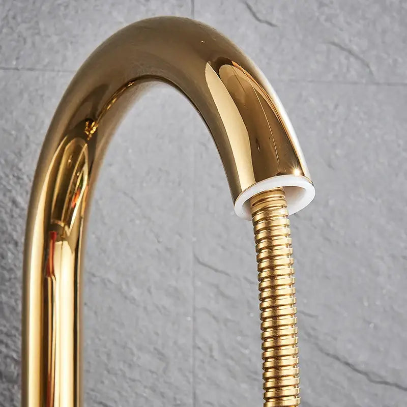 High arch gold brass kitchen faucet with pull out sprayer and flexible braided hose decorbites brass kitchen faucet