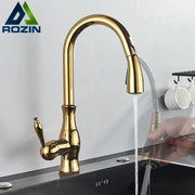 High arch gold brass kitchen faucet with pull out sprayer and curved spout for decorbites brass kitchen use