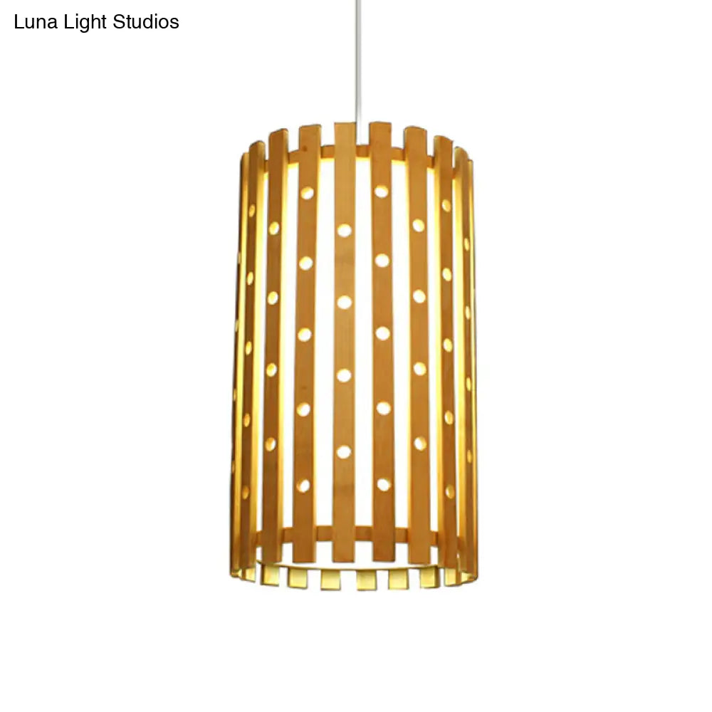 Hollow Bamboo Cylinder Ceiling Light: Modern Beige Hanging Lamp for Living Room, Single Bulb