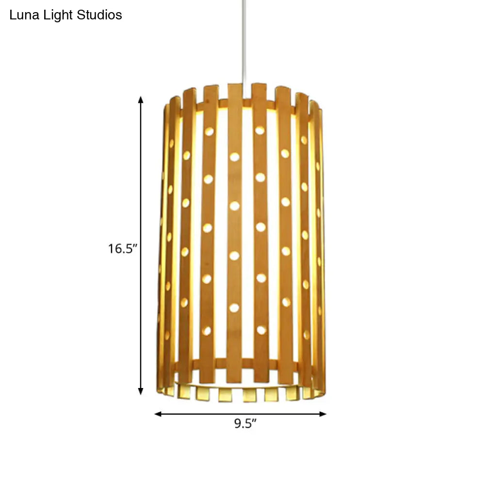 Hollow Bamboo Cylinder Ceiling Light: Modern Beige Hanging Lamp for Living Room, Single Bulb