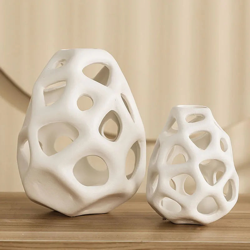Hollow Out Ceramic Vase - Nordic Style - Vase
