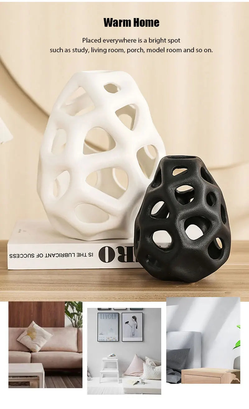 Hollow Out Ceramic Vase - Nordic Style - Vase