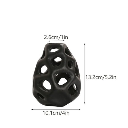 Hollow Out Ceramic Vase - Nordic Style - Black Small - Vase