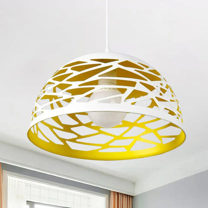 Hollowed-Out Dome Pendant Light - Nordic Metal, Yellow 1 Head - Cord Hanging