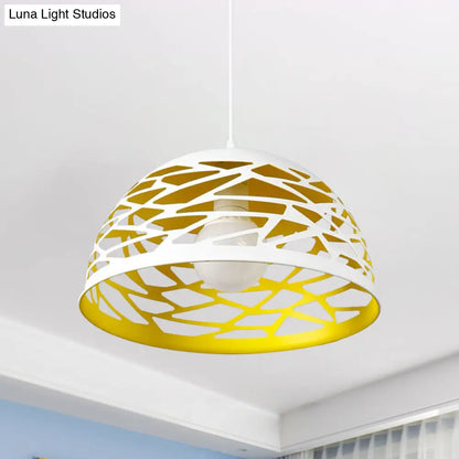 Hollowed-Out Dome Pendant Light - Nordic Metal, Yellow 1 Head - Cord Hanging