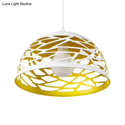 Hollowed-Out Dome Pendant Light - Nordic Metal, Yellow 1 Head - Cord Hanging