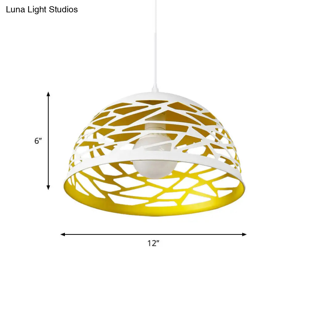 Hollowed-Out Dome Pendant Light - Nordic Metal, Yellow 1 Head - Cord Hanging