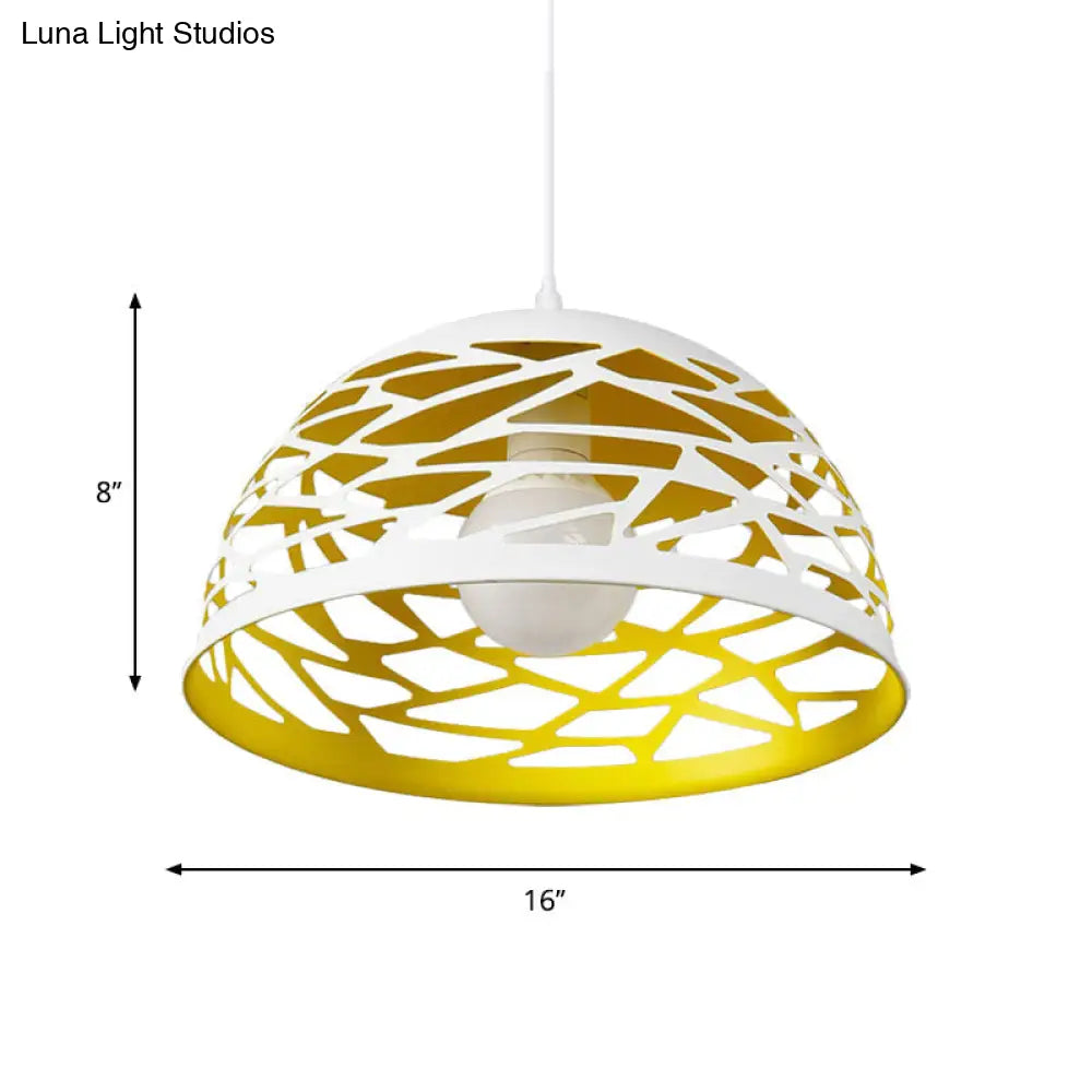 Hollowed-Out Dome Pendant Light - Nordic Metal, Yellow 1 Head - Cord Hanging