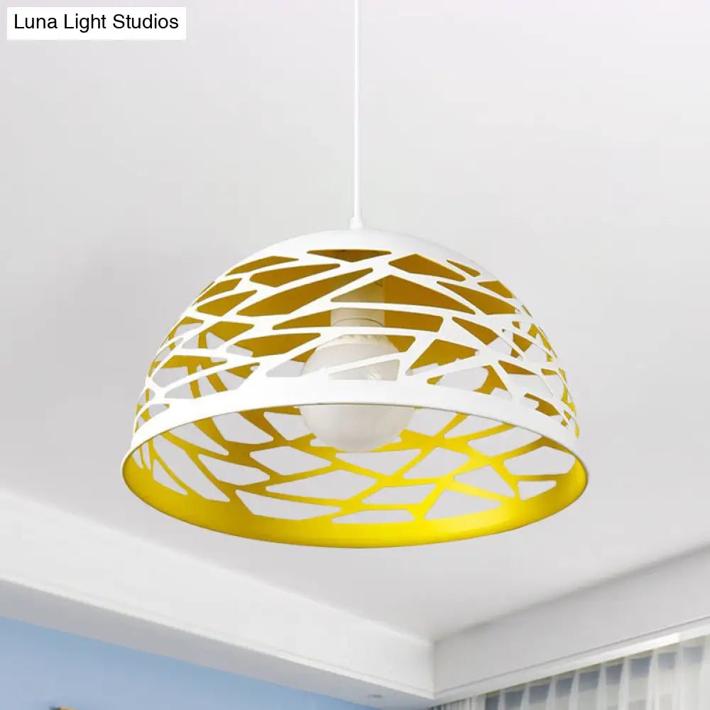 Hollowed-Out Dome Pendant Light - Nordic Metal, Yellow 1 Head - Cord Hanging