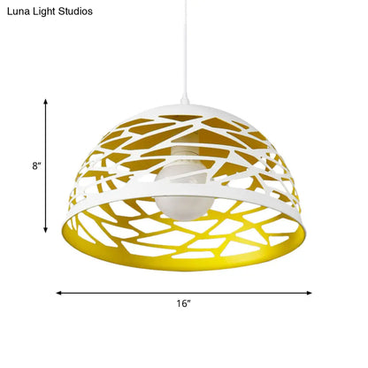 Hollowed-Out Dome Pendant Light - Nordic Metal, Yellow 1 Head - Cord Hanging