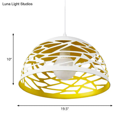 Hollowed-Out Dome Pendant Light - Nordic Metal, Yellow 1 Head - Cord Hanging