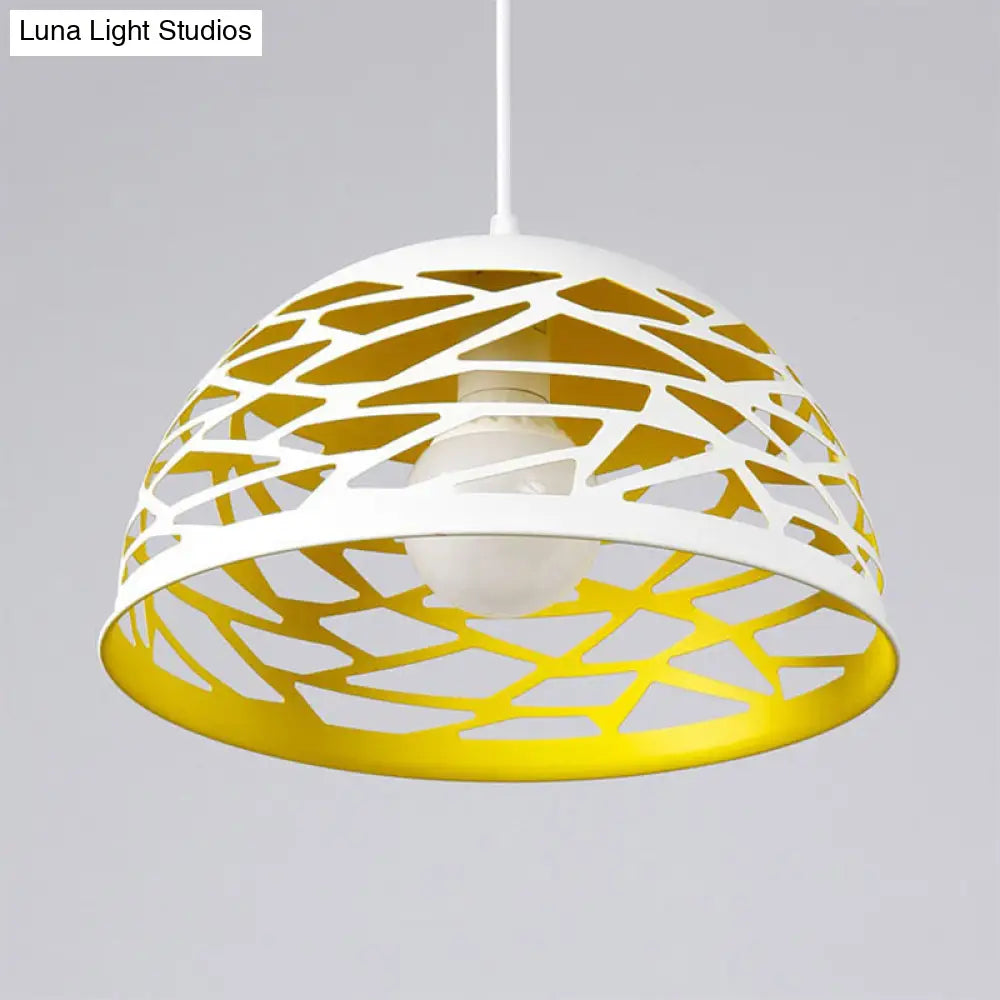 Hollowed-Out Dome Pendant Light - Nordic Metal, Yellow 1 Head - Cord Hanging