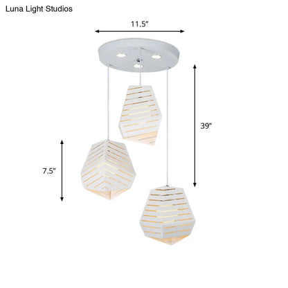 Hollowed Rock Shape Pendant Iron Lighting Fixture - Modern 3-Light Suspension for Dining Table - White