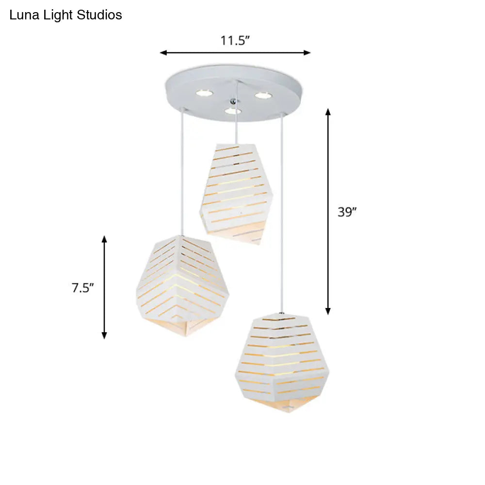 Hollowed Rock Shape Pendant Iron Lighting Fixture - Modern 3-Light Suspension for Dining Table - White