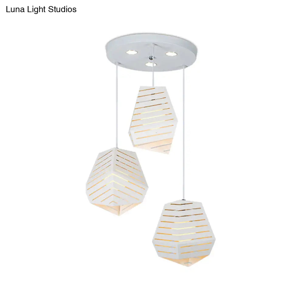 Hollowed Rock Shape Pendant Iron Lighting Fixture - Modern 3-Light Suspension for Dining Table - White