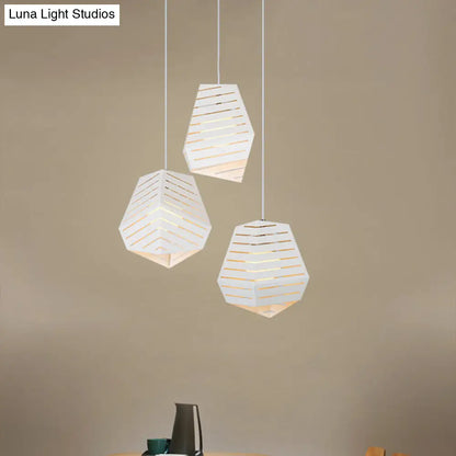 Hollowed Rock Shape Pendant Iron Lighting Fixture - Modern 3-Light Suspension for Dining Table - White