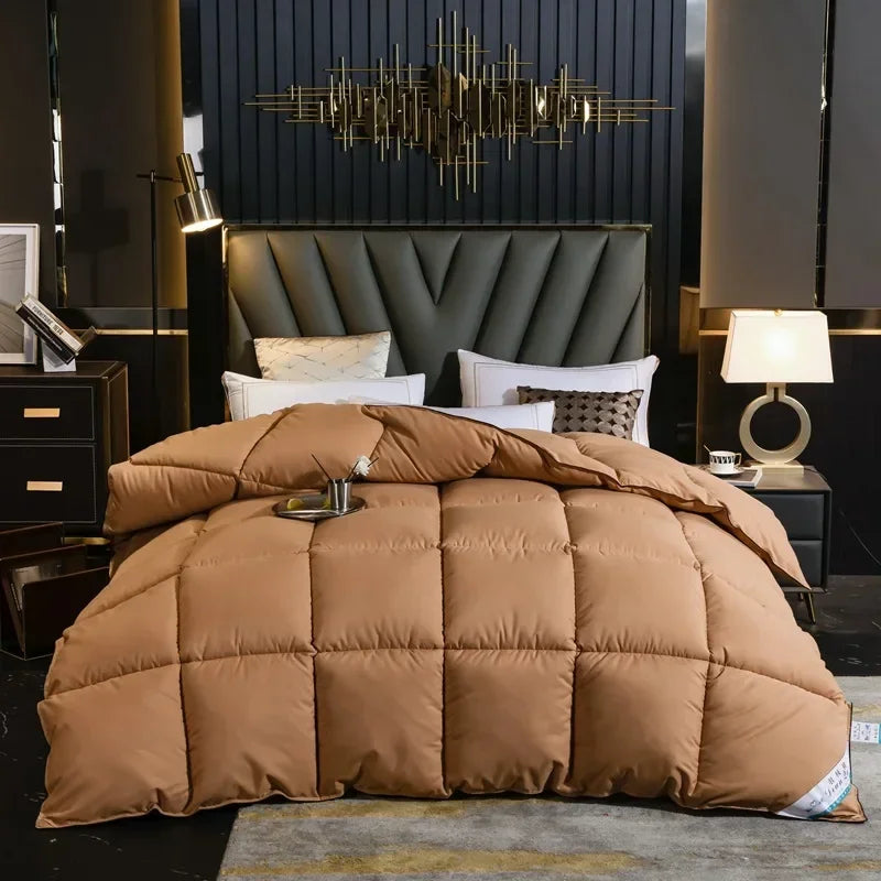 Warm brown quilted home comforter with soft plush texture 100% cotton cover king queen twin size winter blanket