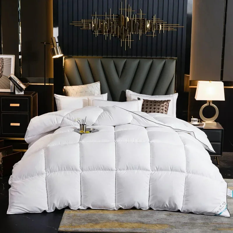White quilted comforter with plush soft texture and clean stitching 100 percent cotton cover goose down duvet quilt